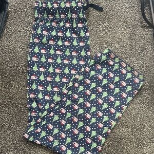Kids vineyard, vines, pajama pants - Navy with Christmas Print size small (8-10)